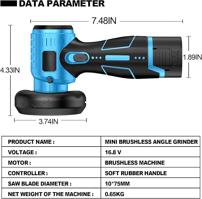ZFULVO Brushless Cordless Angle Grinder Kit, 19500rpm Mini Electric Angle Grinding Tool with 2x16.8V 2000mAh Battery and 6-Cutting Discs, Grinder Handheld Cutter for Metal Wood