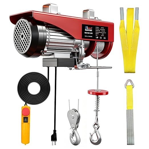 1320 lbs Electric Hoist with 14.1 ft Wired Control,110V Electric Winch with Emergency Stop Switch,Zinc-Plated Steel Wire Hoist,Material Handling Tool for Warehouse,Garage,Factory,Attic
