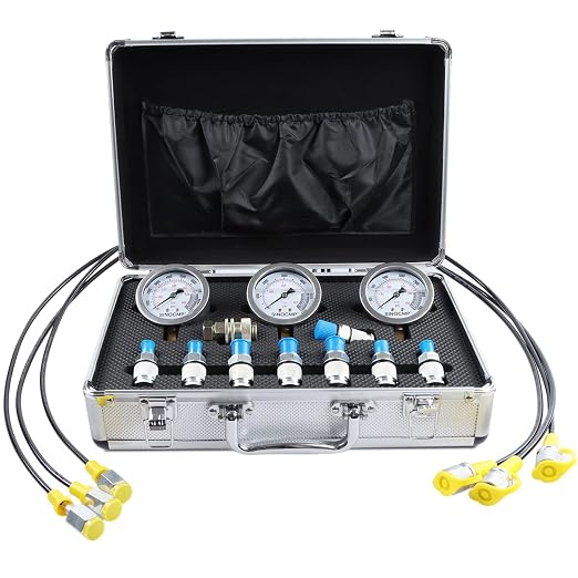 Hydraulic Pressure Test Kit with 3 Gauges 25/40/60 Mpa, 9 Couplings, 3 Test Hoses, Hydraulic Gauge Tester Set for Excavator Construction Machinery
