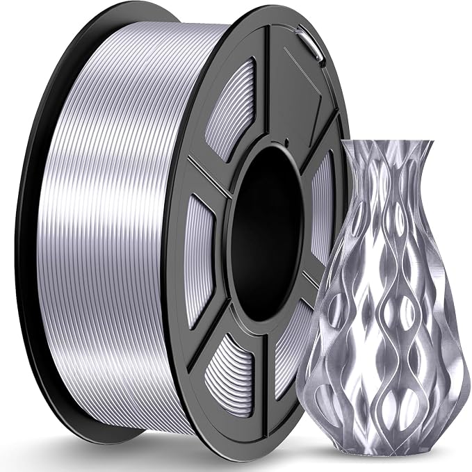 JAYO Silk PLA Filament 1.75mm Silver 1.1kg, Metal-Like Shiny PLA, Smooth Silky Finish, Easy to Print, Accuracy +/- 0.02mm, Fits for Most FDM 3D Printers