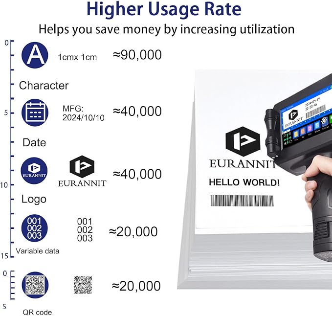 Handheld Inkjet Printer 1 in, E15-1 Portable Handheld Printers with ER521 Black Ink Cartridge, Handheld Inkjet Printer Gun for Text QR Barcode Batch Number Logo Date Label Printer