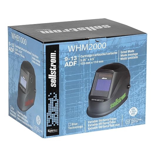 Sellstrom Welding Helmet, S26200 - Advantage Plus Series with ADF, Lightweight, Ergonomic, Nylon Shell, Blue Lens Technology, Weld and Grind Modes, Black and Green