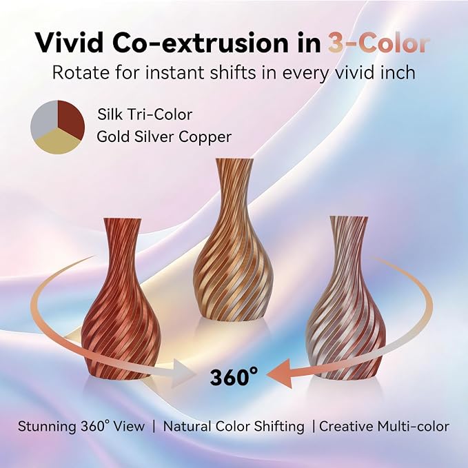 Kingroon PLA Filament, Multicolor Silk PLA Filament, Tri Color 3D Printer Filament, 1.75 mm, Dimensional Accuracy +/- 0.03 mm, 1kg Spool(2.2lbs), Gold Silver Copper