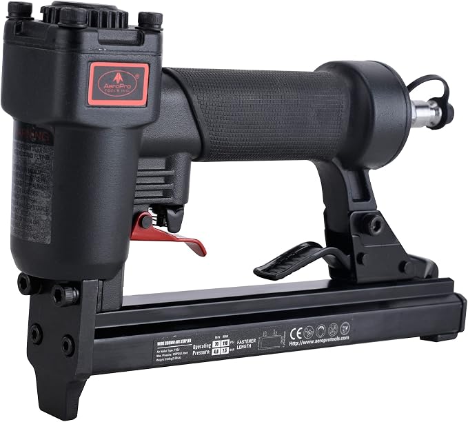 AEROPRO Tools T50J 20 Gauge Wide Crown Air Stapler Pneumatic Staple Gun, 1/4-Inch to 9/16-Inch Upholstery Stapler for Upholstering, Woodworking and DIY Projects