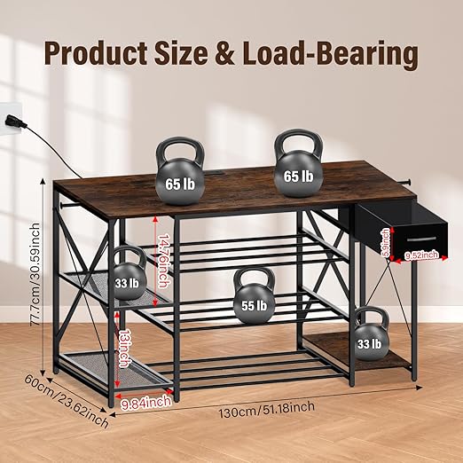 3D Printer Stand with Charging Station, Large 4-Tier 3D Printer Table with Filament Storage and Storage Drawer,Filament Rack,Heavy Duty 3D Printer Desk for Workshop,Office and Garage,Brown