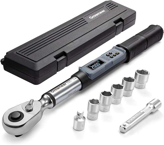 GROWNEER Upgraded Digital Torque Wrench Set, 7.38-147.5 Ft-lbs/10-200 nm, 1/2'' Drive Rachet Torque Wrench with Buzzer & Colorful LED Indicator, Electronic Wrench for Motor Car Tires Auto Repair