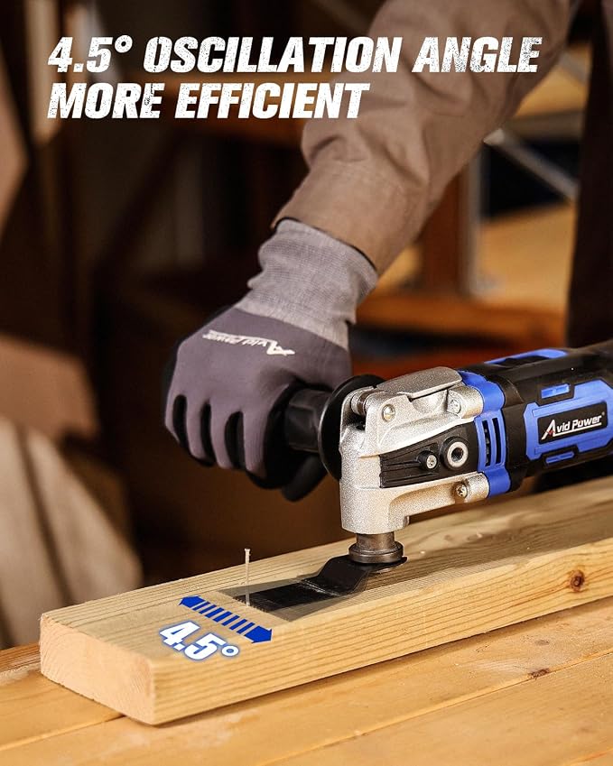 AVID POWER Oscillating Tool, 3.5-Amp Oscillating Multi Tool with 4.5° Oscillation Angle, 6 Variable Speeds and 13pcs Saw Accessories, Auxiliary Handle - Blue