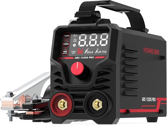 YESWELDER Stick Welder 125Amp Large LED Display Digital 110V ARC Welder & True Color Solar Powered Auto Darkening Welding Helmet