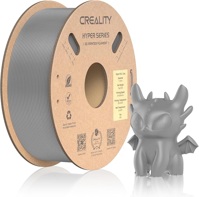 Official CREALITY Hyper PLA Filament 1.75mm, High Speed PLA 30-600mm/s 3D Printer Filament, Dimensional Accuracy +/-0.02mm, Fit Most FDM 3D Printers, 1KG(2.2lbs) Spool Gray