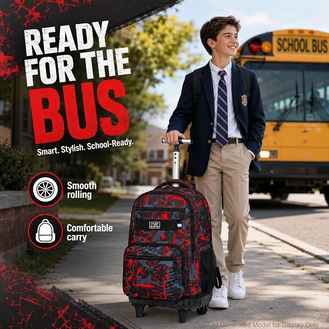 3Pcs Rolling Backpack for Boys Men, Travel Wheeled Backpacks for Adults, Teens College Roller Bookbag with Wheels for Men(Red)