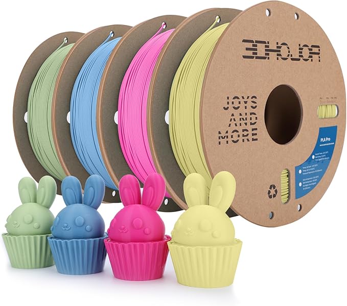 PLA Pro (Plus) Filament 1.75mm, 3D Printer Filament, Cardboard Spool 3D Printing Filament, Dimensional Accuracy +/- 0.03 mm-4 Pack Magenta+Matcha Green+Haze Blue+Almond Yellow