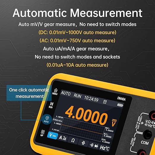 DM40A/B/C Digital Multimeter 59999 Counts, 4.5-Digit Rechargeable 3 in 1 Handheld Oscilloscope Multimeter Signal Generator,50M Sample Rate, Diode Test Automotive Tools (DM40A)