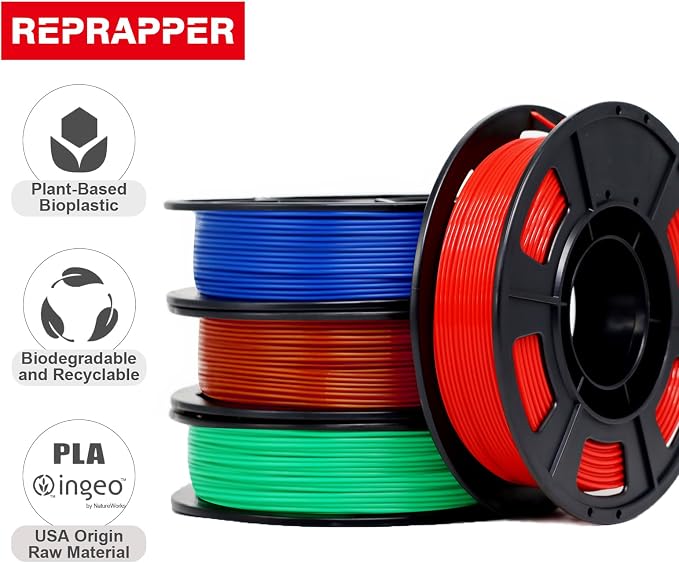 RepRapper PLA Plus Filament, Multicolor PLA+ Sample Pack, Modify PLA 3D Printer Filament, 1.75MM 3D Printing Filamentfor for 3D Printer, 250g*4