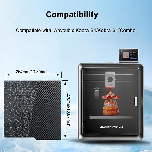 264X276mm PEO+ PET Build Plate for Kobra 4/Kobra S1/Kobra X, Smooth Diamond PEO+Carbon Fiber PET Platform Spring Steel Flexible Platform Heated Bed for Anycubic Kobra S1 Combo 3D Printer