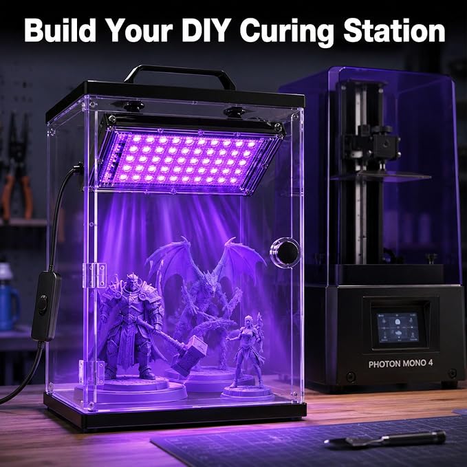 3D Printer UV Curing Light 405nm for SLA DLP LCD Models, Fast Solidifying Lamp for Photosensitive Materials, DIY Curing Tool for Crafts and 3D Prints