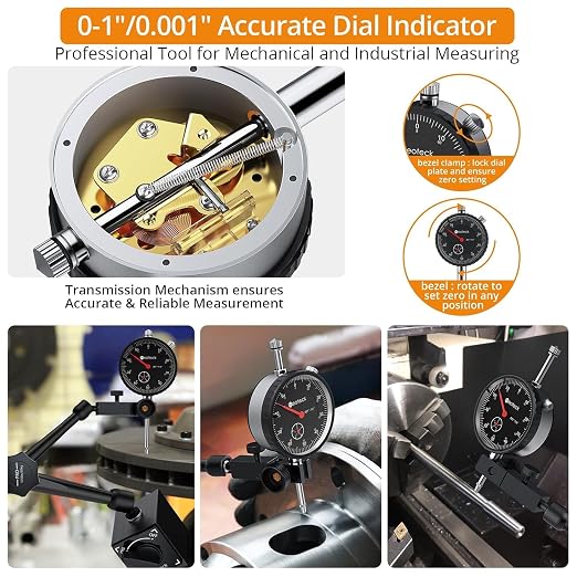 Neoteck 0-1"/0.001" Dial Indicator and Magnetic Base Set with Storage Case, Dial Gauge and Magnetic Holder for 3D Printer Lathe Workshop CNC Machine Table Saw- 176lbs (80kg) Max Pull-Black