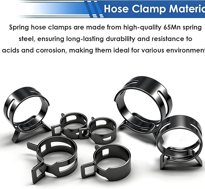 smseace 75Pcs Spring Band Hose Clamp 19 21 23 24 25 26 27 28 30 32 34 36 38mm Constant Tension Hose Clamp With Plier used for Fuel Line，Vacuum Hose，Air Hose Spring Hose Clamp Kit