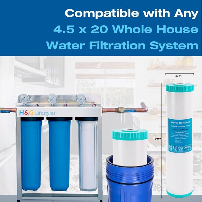 H&G Lifestyles Water Softener Cartridge,Replacement for 20 x 4.5 | Whole House Water Filter,Cation Ion Exchange Resin,Remove Calcium Magnesium,Compatible with 20 Inches Filter Housing