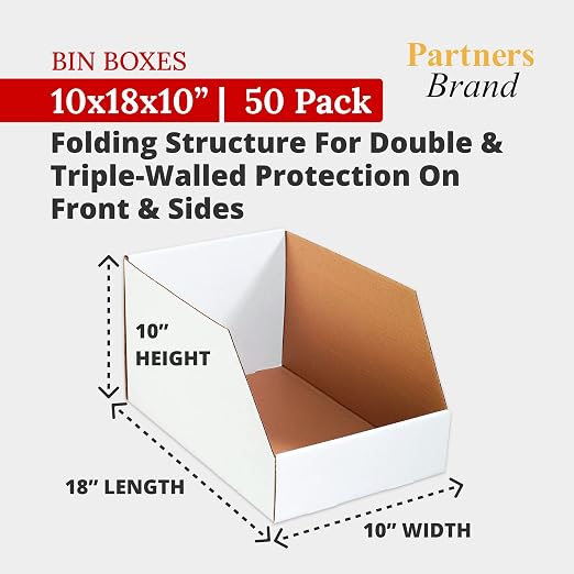 Partners Brand PBINJ101810 Jumbo Open Top Bin Boxes, 10" x 18" x 10", Oyster White (Pack of 25)