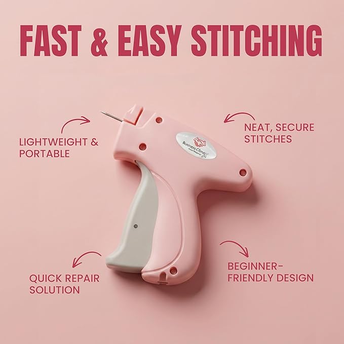 Premium Stitch Gun for Clothes – No-Sew Handheld Sewing Tagging Gun for Quick Clothing Repair & Hemming – Includes 6 Needles 1500 Black Fasteners & 1500 White Fasteners