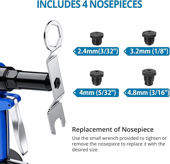 AUTOUTLET Pneumatic Rivet Gun Kit Heavy-Duty Riveter 4 Sizes Air Hydraulic Riveting Tool for Manufacturing Fields