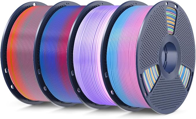 SUNLU Rainbow PLA Filament Bundle 1.75mm, Multicolor 3D Printer Filament, Smooth Color Change, Color Change Each 8 Meters, Suitable for Christmas Decoration, 4kg in Total, 1kg per Spool, 4 Pack