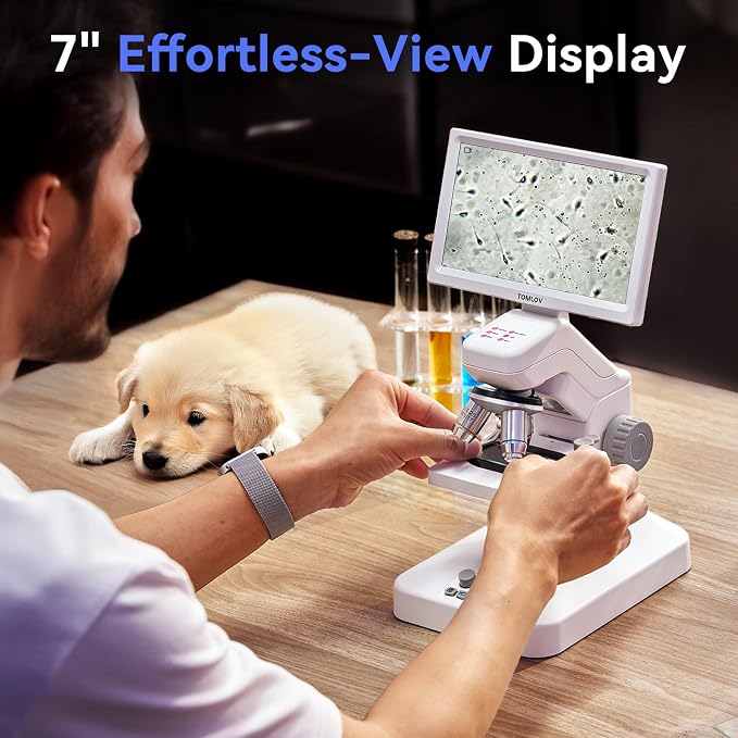 TOMLOV DM301 Pro Microscope for Kids Adults Students, Digital Microscope with 7" Screen, TV & PC Display, Wireless Biological Educational Science Scope Camera with Slides Kits for Classroom Home Lab