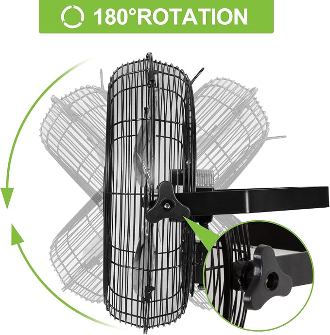 hykolity 3000 CFM 14 in. Outdoor Wall Mount Fan, 3-Speed Industrial Grade High Velocity Outdoor Fans, Black Waterproof Wall Fan for Patio, Garage, Commercial, and Gazebo - ETL Listed