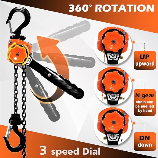 YATOINTO Mini Lever Chain Hoist 1/2 Ton 1100 lbs Lever Hoist 20 ft Ratchet Chain Puller Hoist 2 Heavy Duty Hooks Industrial Grade Steel Construction (1100lb 20ft)