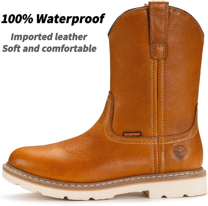 SUREWAY 10" Men's Soft/Steel Toe Waterproof Wellington Work Boot,Heavy Duty Pull On Leather Work Boots,Goodyear Welted,Full Grain Leather,Industrial Safety boot Classic Cowboy Boot,EH Rated 9.5