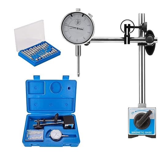 Dial Indicator with Magnetic Base Holder Differential Backlash Gauge 0-1.0" Tester Gage Gauge Fine Adjustable Long Arm 0.001" Precision 11