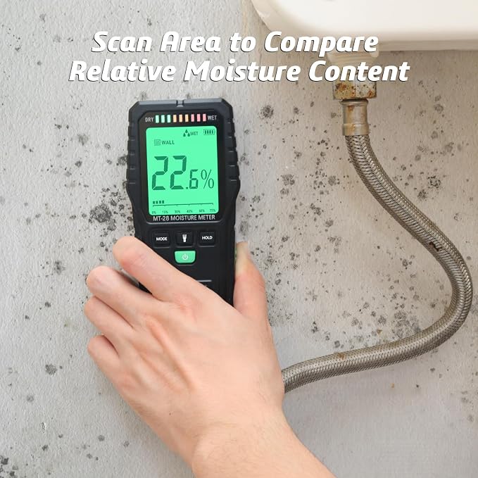 Pinless Moisture Meter for Walls, Wood Non-Invasive Moisture Detector | 19mm Deep Scan, Digital LCD Display, Water Damage Detection, Home Inspections & Renovation,Built in Flashlight