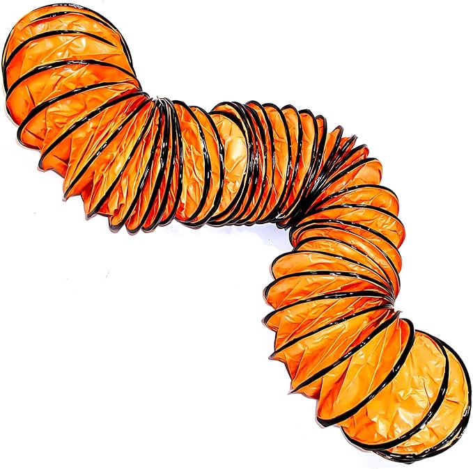 8"×25FT PVC Flexible Duct Hose, Flame Retardant HVAC Ducting with Adjustable Rope, D Hook & Steel Support for Ventilation, Exhaust, Drying, and Cooling Applications