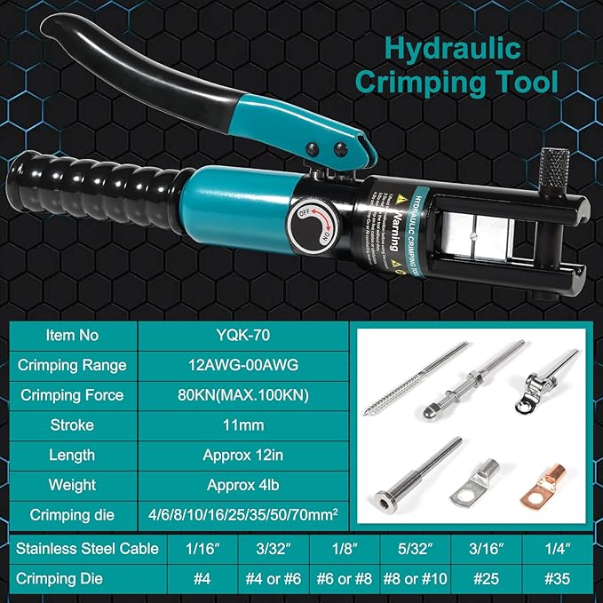 Brileine 10 Tons Hydraulic Crimping Tool and Cable Cutter, Hydraulic Crimper, Battery Cable Crimper Tool for 12 AWG to 2/0 AWG Battery Terminals, with 9 Dies