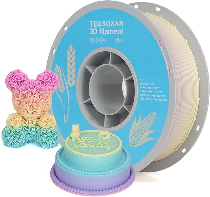 TECSONAR Matte Gradient PLA 3D Printer Filament 1.75mm, Matte Rainbow PLA 1kg Spool (2.2lbs), Dimensional Accuracy +/- 0.02 mm,Lollipop Color