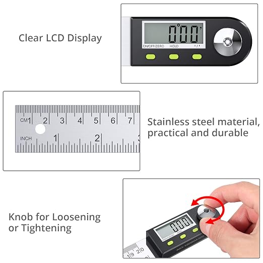 Neoteck Professional Measurement Kit: Digital Angle Finder Ruler 8 inch & Spherical Inductive Pinless Moisture Meter with LCD Display, Data Hold, Zero Reset, 3-Color Indicator, USB Rechargeable