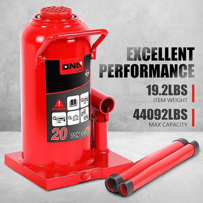 DNA Motoring 20 tons / 44092 lbs Lifting Automotive Welded Hydraulic Bottle Jack for Repair Vehicle, Pickup, Truck, w/Manual Handle, Red,TOOLS-00362