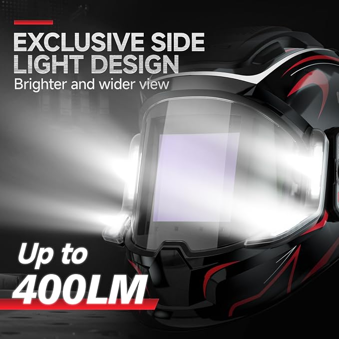 ANDELI Welding Helmet with 4 LED Light, 180° Panoramic 6 Arc Sensor True Color Auto Darkening Welding Hood with Internal Display, 2400mAh Rechargeable Battery for TIG/MIG/Cut/Grind MONERRC LED PRO