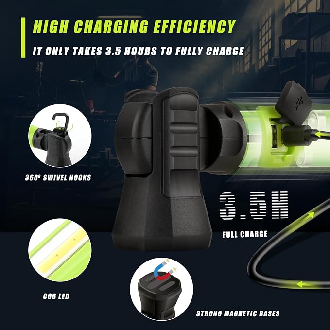 Work Light, 3000LM Bright LED Work Lights, 5200mAh Rechargeable Magnetic Underhood Work Light, Portable IP54 Waterproof Mechanic Light w/Outlet for Car Repairing/Garage/Workshop/Emergency