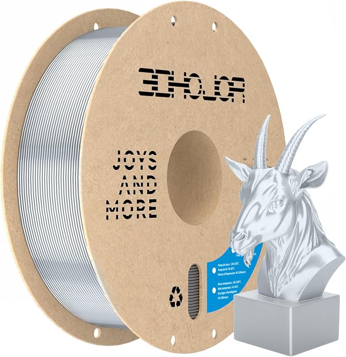 3DHoJor Silk PLA Filament 1.75mm, PLA Filament 1.75mm Silk Shiny 3D Printer Filament, 1kg Cardboard Spool (2.2lbs), Dimensional Accuracy +/- 0.03 mm, Fit Most FDM Printer(Metal Silver)
