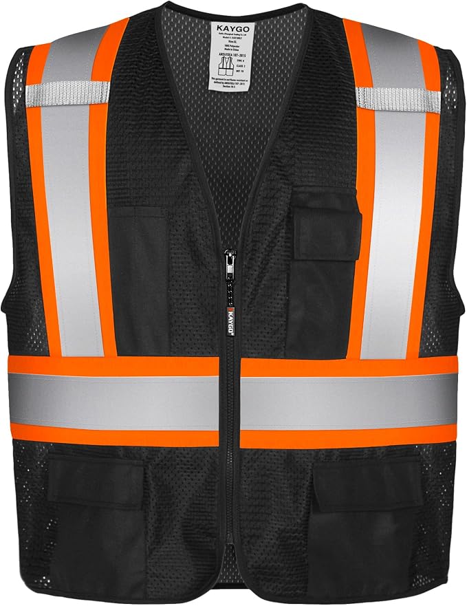 KAYGO Reflective High Vis Safety Vest with Pockets for Men and Women KG0100 | Breathable Polyester Lightweight, Two-Tone, ANSI Class 2, for Construction, Warehouse, Surveying, Cycling, Machine Washable