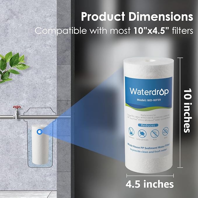 Waterdrop WF99 Whole House Sediment Water Filter, Compatible with Pentair Pentek DGD-5005, GE® GXWH40L, GXWH35F, Culligan® RFC-BBSA, 3M® Aqua-Pure® AP810, 5 Micron, Pack of 2