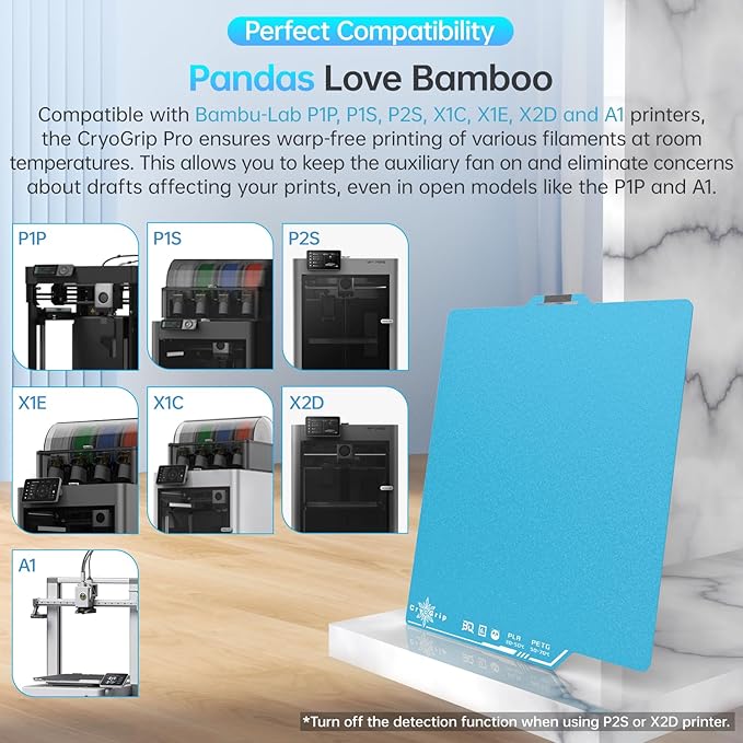 BIQU CryoGrip Pro Frostbite for Bambu-Lab P1S/P1P/P2S/X1C/X1E/X2D/A1 257x257mm Cold Build Plate Room Temperature Print Double Sided Upgrade Plate Removable Surface Platform