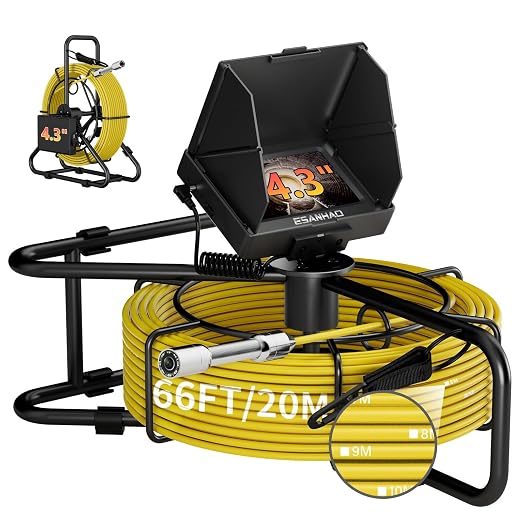 Sewer Camera 66ft/20M 4.3" Pipe Drain Inspection Camera DVR Borescope with Lights Waterproof IP68 17MM Industrial Endoscope (17MM Camera-20M)