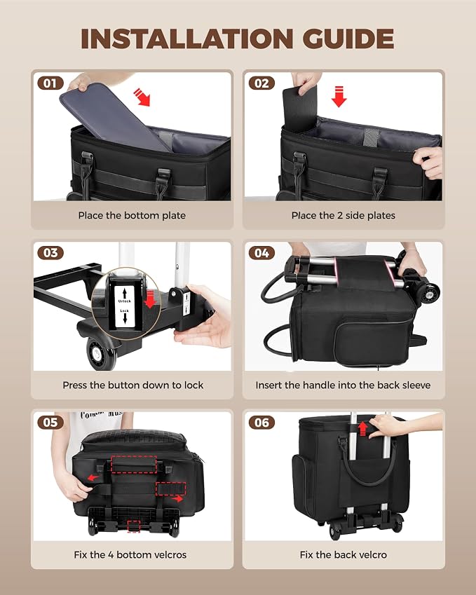 Ytonet Rolling Laptop Bag with Large Cup Holder, 15.6 In Rolling Briefcase for Women Rolling Teacher Bag with Insulated Lunch Box, Detachable Trolley Roller Tote Bags for Work, Office, Teacher, Black