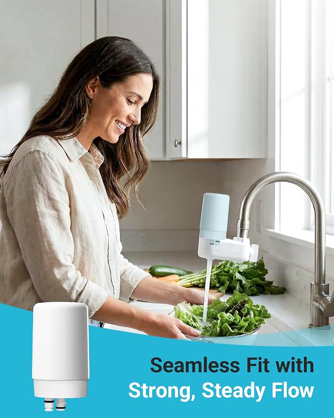 AQUA CREST 7027W Faucet Water Filter, Replacement for Brita® Filter, Brita® Faucet 36311 On Tap Water Filtration System, FR-200, FF-100 Replacement Filter, White, 6 Pack