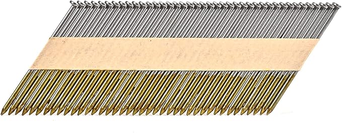 3-Inch x .120 Framing Nails, Smooth Shank Paper Tape Nails for Framing Nailer，30 Degree Bright Finis Collated Nails 1000 Pack