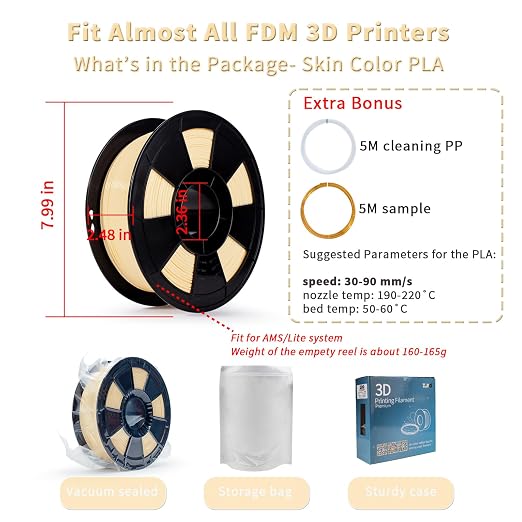 ZIRO PLA Filament 1.75mm,3D Printer Filament PLA PRO Basic Color Series， 1.75MM 1KG Spool, Dimensional Accuracy +/- 0.03mm, Skin