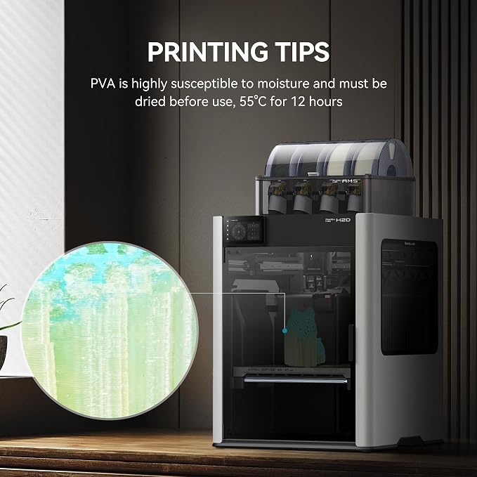 SUNLU PVA Filament 1KG, 1.75mm Water Soluble Support 3D Printer Filament+/-0.03mm, Compatible with PLA, PETG, ABS,ASA, Transparent Yellow