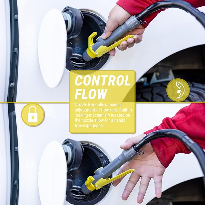 TERA PUMP Fuel Transfer Pump w/Quick Flow Control Nozzle & Telescopic Tube - 3X Electric Power Options: 12V AC/DC Plug-in & DC Inverter Clips, 10FT Discharge Hose, Gasoline, Water (2.9 GPM)